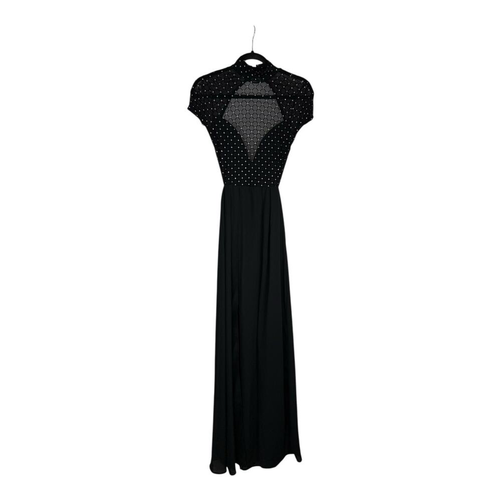 VTG Lucy in the Sky Black Prom Formal Sheer Top‎ Backless Romper Dress Slit XS